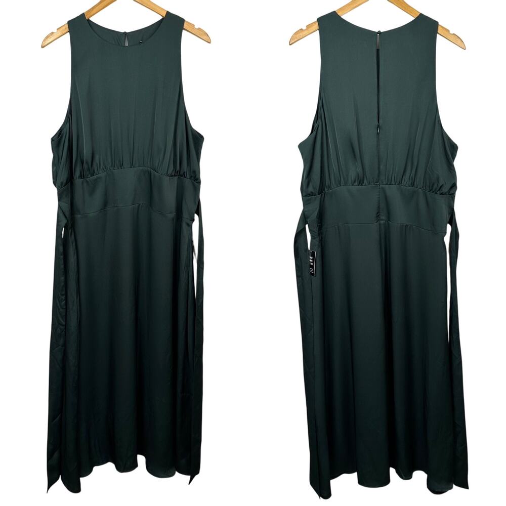 Express Green Satin Tie Waist Midi Dress